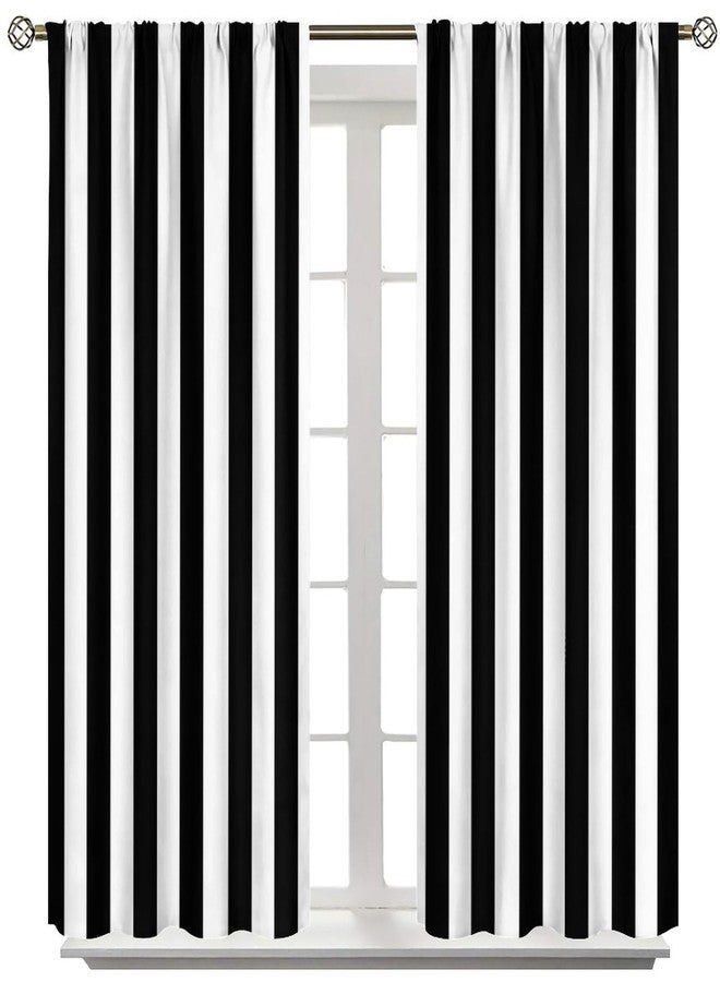 KANEPE Stripe Curtains for Kitchen Decor, Vertical Black and White Stripe Full Pattern Print Window Treatments, Rod Pocket Thermal Insulation Drapes for Bedroom Living Room, 42" W X 45" L - Image 1
